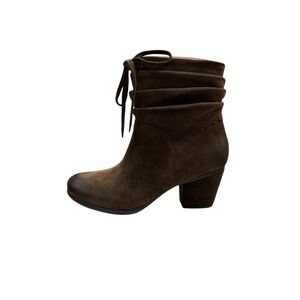Josef Seibel Suede Ruched Ankle Bootie Brown Suede Size 37‎ US 6.5 Bow Heeled